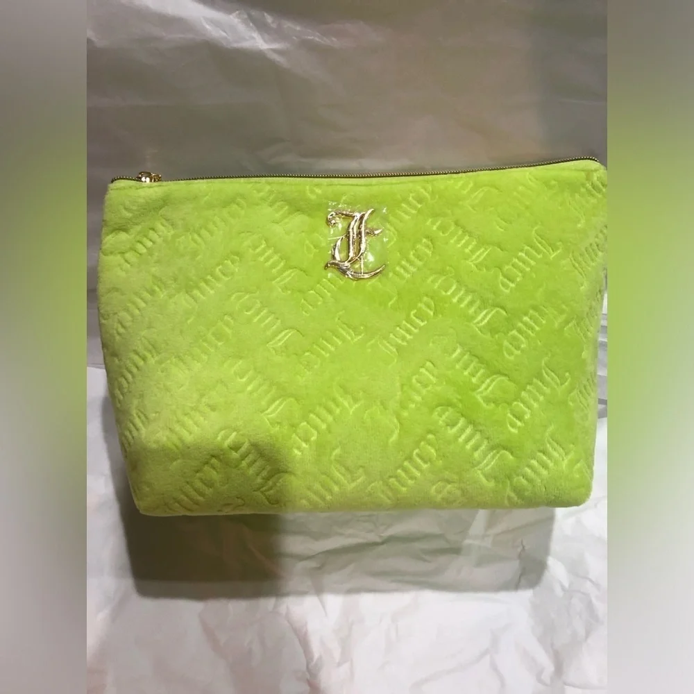 Juicy‎ Couture lime green monogrammed velour cosmetic case bag pouch new